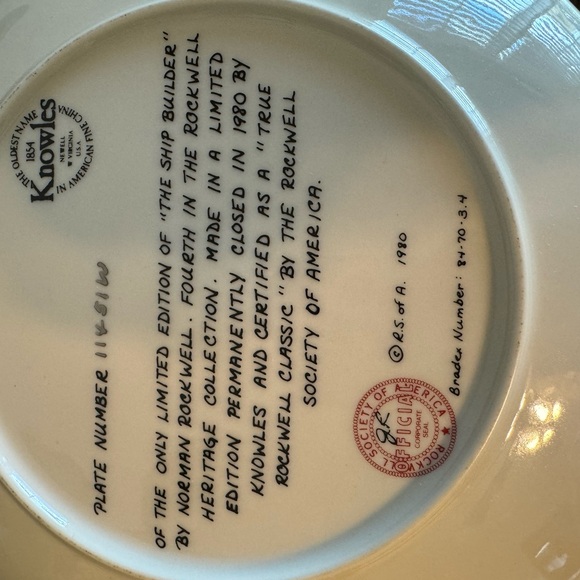 NORMAN ROCKWELL “THE SHIP BUILDER” 1980 PLATE COLLECTION - Picture 2 of 7